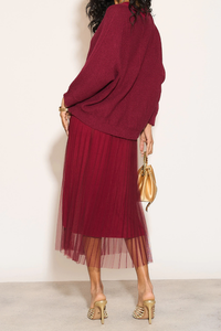 Layered Knit and Pleated Dress Set in Burgundy