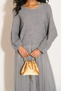 Layered Knit and Pleated Dress Set in Grey