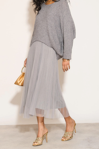 Layered Knit and Pleated Dress Set in Grey