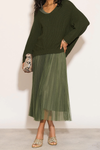 Layered Knit and Pleated Dress Set in Khaki