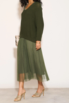 Layered Knit and Pleated Dress Set in Khaki