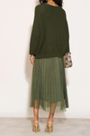 Layered Knit and Pleated Dress Set in Khaki