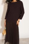 Layered Knit and Pleated Dress Set in Mocha