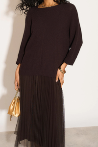 Layered Knit and Pleated Dress Set in Mocha