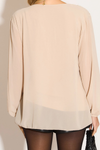 Long Sleeves Oversized Pleated Top in Beige
