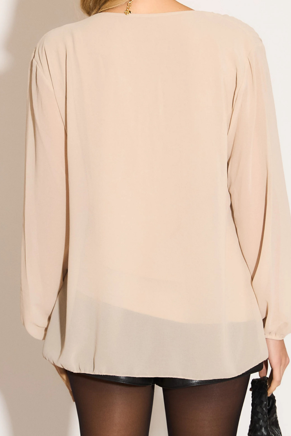 Long Sleeves Oversized Pleated Top in Beige