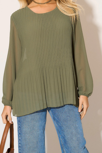 Long Sleeves Oversized Pleated Top in Khaki