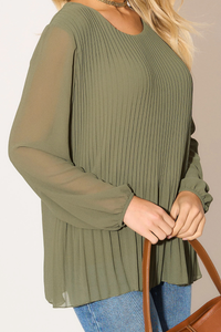 Long Sleeves Oversized Pleated Top in Khaki