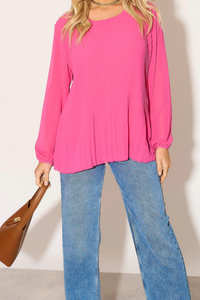 Long Sleeves Oversized Pleated Top in Pink