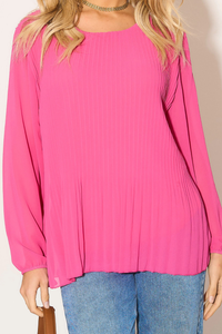 Long Sleeves Oversized Pleated Top in Pink