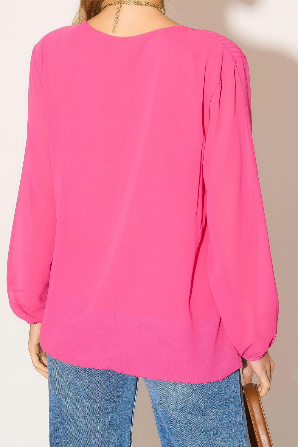 Long Sleeves Oversized Pleated Top in Pink