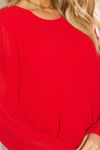 Long Sleeves Oversized Pleated Top in Red