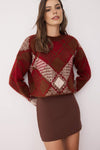 Oversized Cropped Argyle Knit Sweater