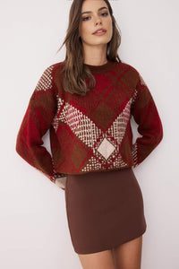 Oversized Cropped Argyle Knit Sweater
