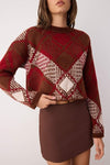 Oversized Cropped Argyle Knit Sweater