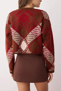 Oversized Cropped Argyle Knit Sweater