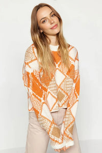 Oversized Cropped Argyle Knit Sweater