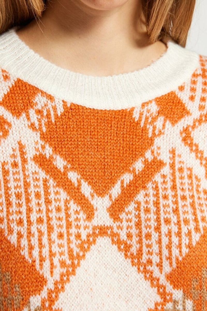 Oversized Cropped Argyle Knit Sweater