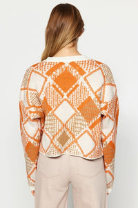 Oversized Cropped Argyle Knit Sweater
