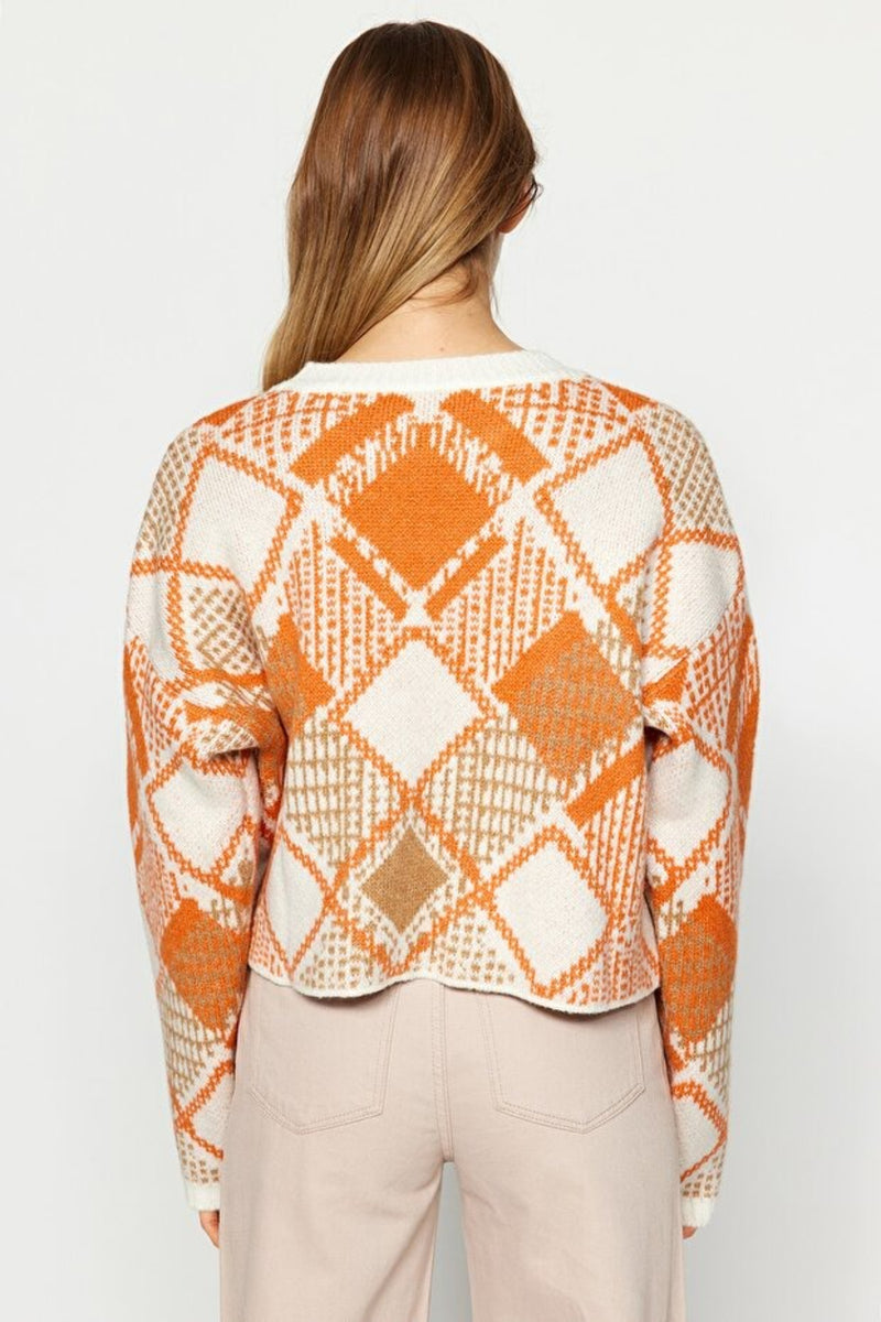 Oversized Cropped Argyle Knit Sweater