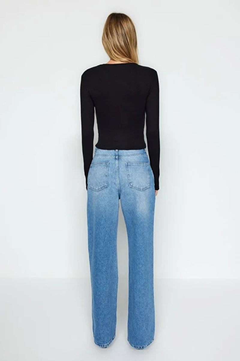 Premium Viscose Crew Neck Cropped Stretch Knit Blouse