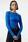 Premium Viscose Crew Neck Cropped Stretch Knit Blouse