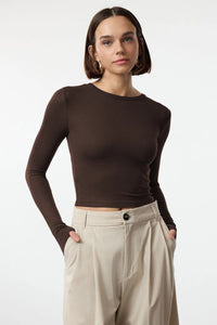 Premium Viscose Crew Neck Cropped Stretch Knit Blouse