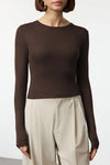 Premium Viscose Crew Neck Cropped Stretch Knit Blouse