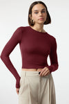 Premium Viscose Crew Neck Cropped Stretch Knit Blouse
