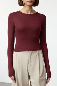 Premium Viscose Crew Neck Cropped Stretch Knit Blouse
