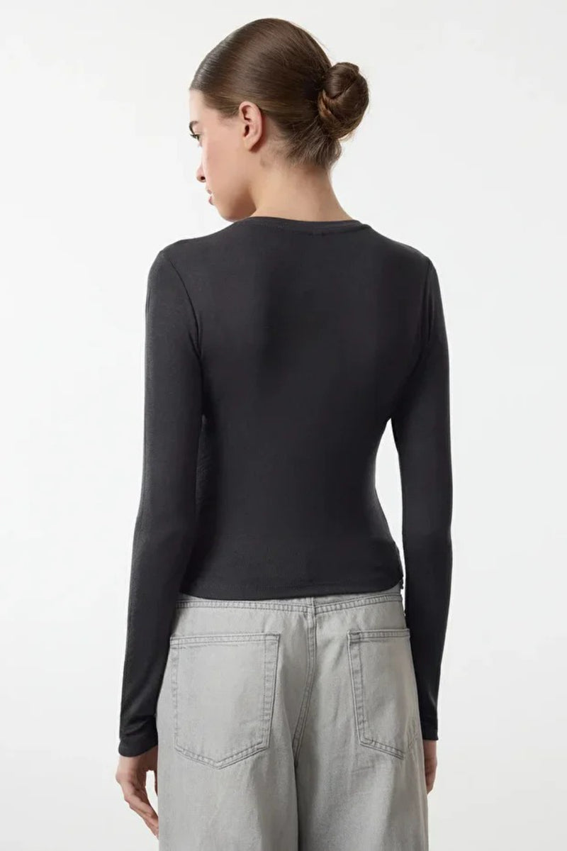 Premium Viscose Crew Neck Cropped Stretch Knit Blouse