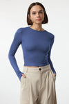 Premium Viscose Crew Neck Cropped Stretch Knit Blouse