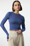 Premium Viscose Crew Neck Cropped Stretch Knit Blouse
