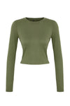 Premium Viscose Crew Neck Cropped Stretch Knit Blouse