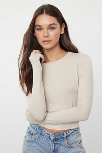 Premium Viscose Crew Neck Cropped Stretch Knit Blouse