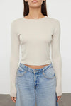 Premium Viscose Crew Neck Cropped Stretch Knit Blouse