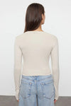 Premium Viscose Crew Neck Cropped Stretch Knit Blouse
