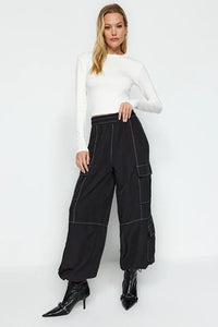 Premium Viscose Crew Neck Cropped Stretch Knit Blouse