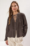 Textured Cotton Woven Blouse with Lace Detail on Sleeves – Regular Fit