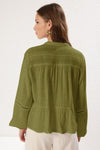Textured Cotton Woven Blouse with Lace Detail on Sleeves – Regular Fit