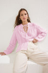 Textured Cotton Woven Blouse with Lace Detail on Sleeves – Regular Fit