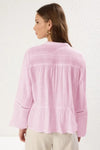 Textured Cotton Woven Blouse with Lace Detail on Sleeves – Regular Fit