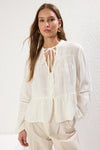 Textured Cotton Woven Blouse with Lace Detail on Sleeves – Regular Fit