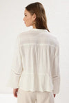 Textured Cotton Woven Blouse with Lace Detail on Sleeves – Regular Fit
