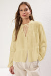 Textured Cotton Woven Blouse with Lace Detail on Sleeves – Regular Fit