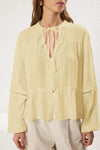 Textured Cotton Woven Blouse with Lace Detail on Sleeves – Regular Fit
