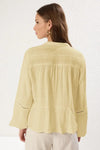 Textured Cotton Woven Blouse with Lace Detail on Sleeves – Regular Fit
