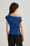 Draped, Gathered Detail Knit Blouse with Asymmetric Neckline