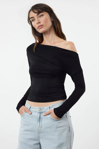 Plain Premium Soft Fabric Fitted Knit Blouse with Boat Neck