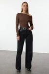 Plain Premium Soft Fabric Fitted Knit Blouse with Boat Neck